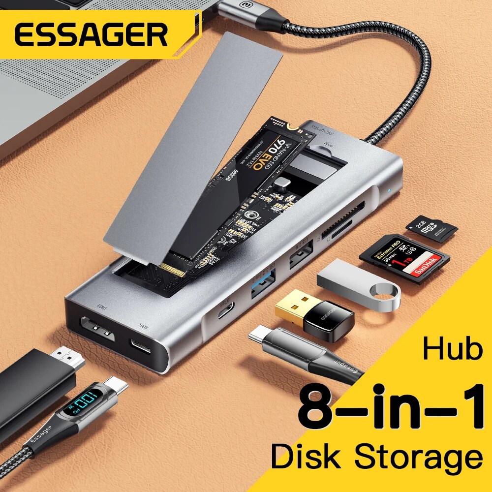 Usb Hub Type C - Essager 8 w 1 Koncentrator USB